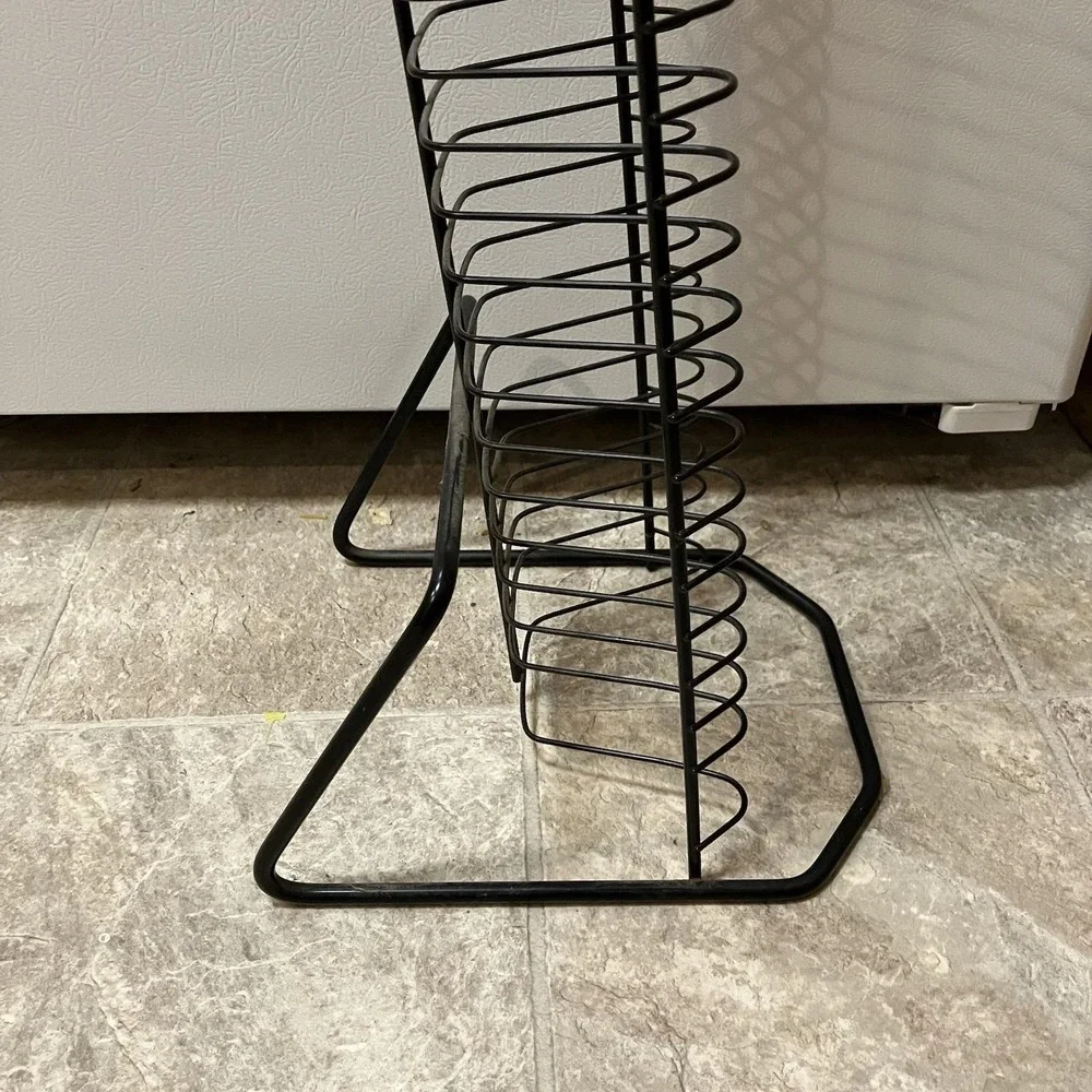 Vintage Black Metal Wire DVD Storage Rack Tower Free Standing 40 Capacity